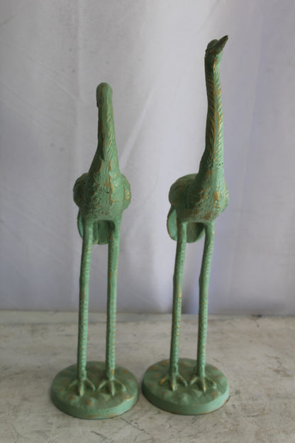 Pair of Aluminum Crane with Green Patina Finish 24" x 14" x 42"H