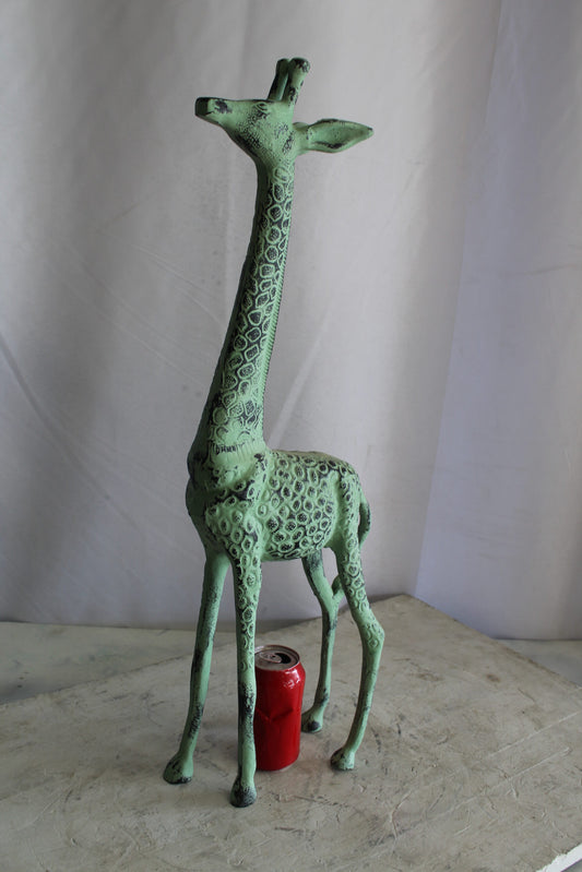 Aluminum Small Giraffe Statue with Green Patina Finish 10" x 4" x 27"H