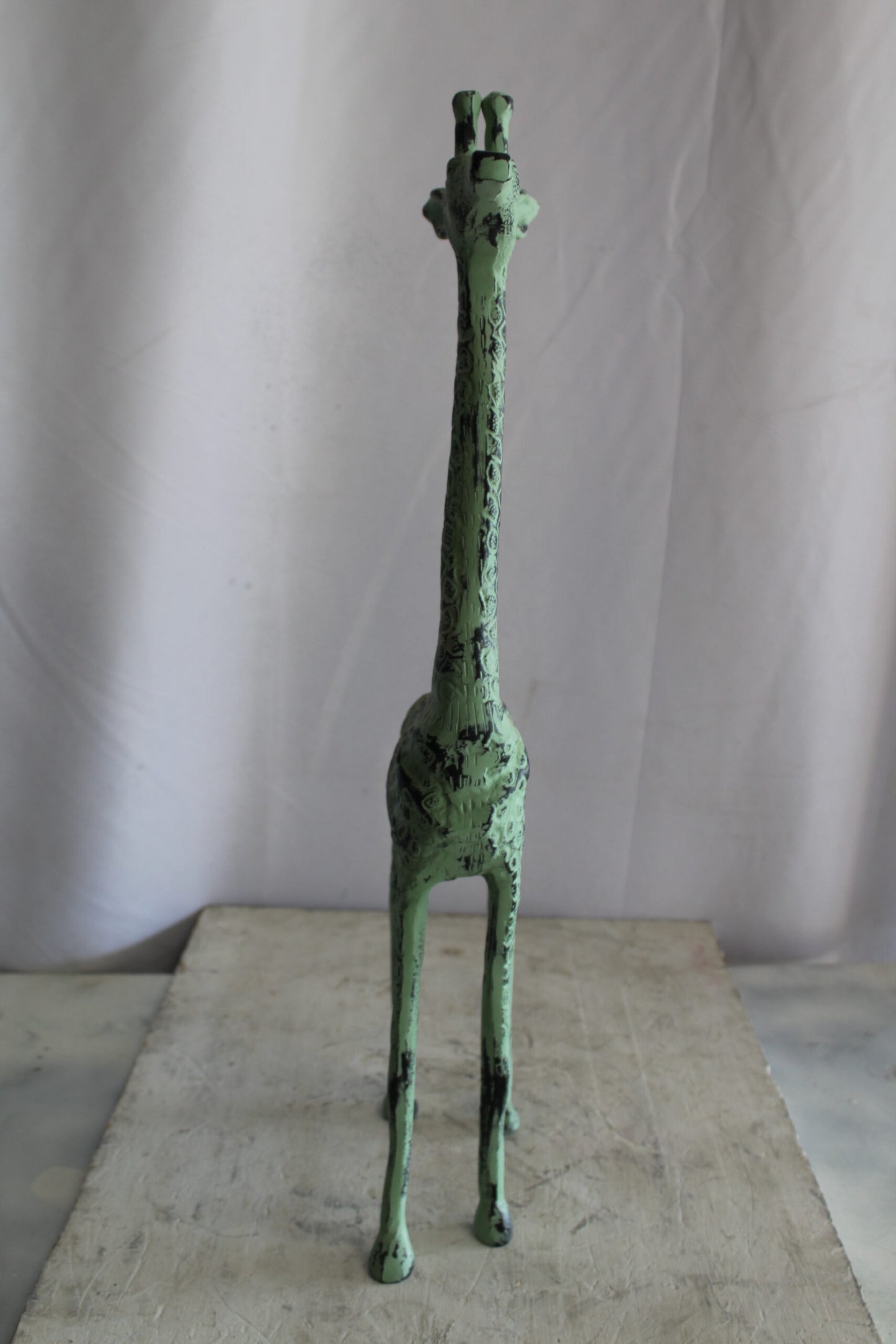 Aluminum Small Giraffe Statue with Green Patina Finish 10" x 4" x 27"H