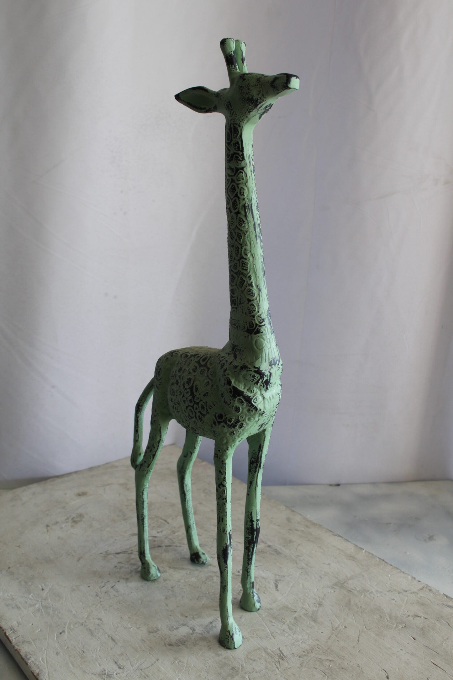 Aluminum Small Giraffe Statue with Green Patina Finish 10" x 4" x 27"H