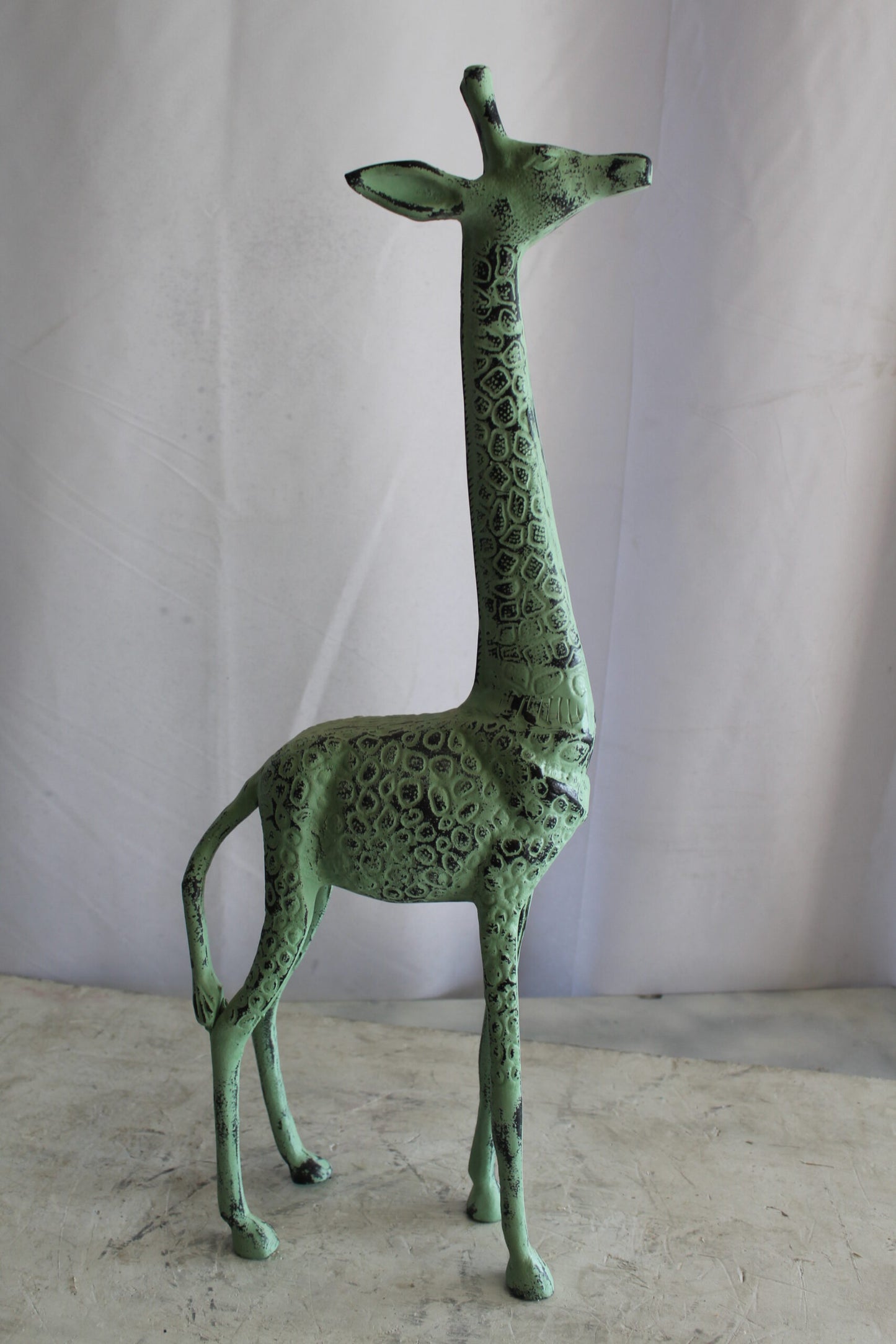 Aluminum Small Giraffe Statue with Green Patina Finish 10" x 4" x 27"H