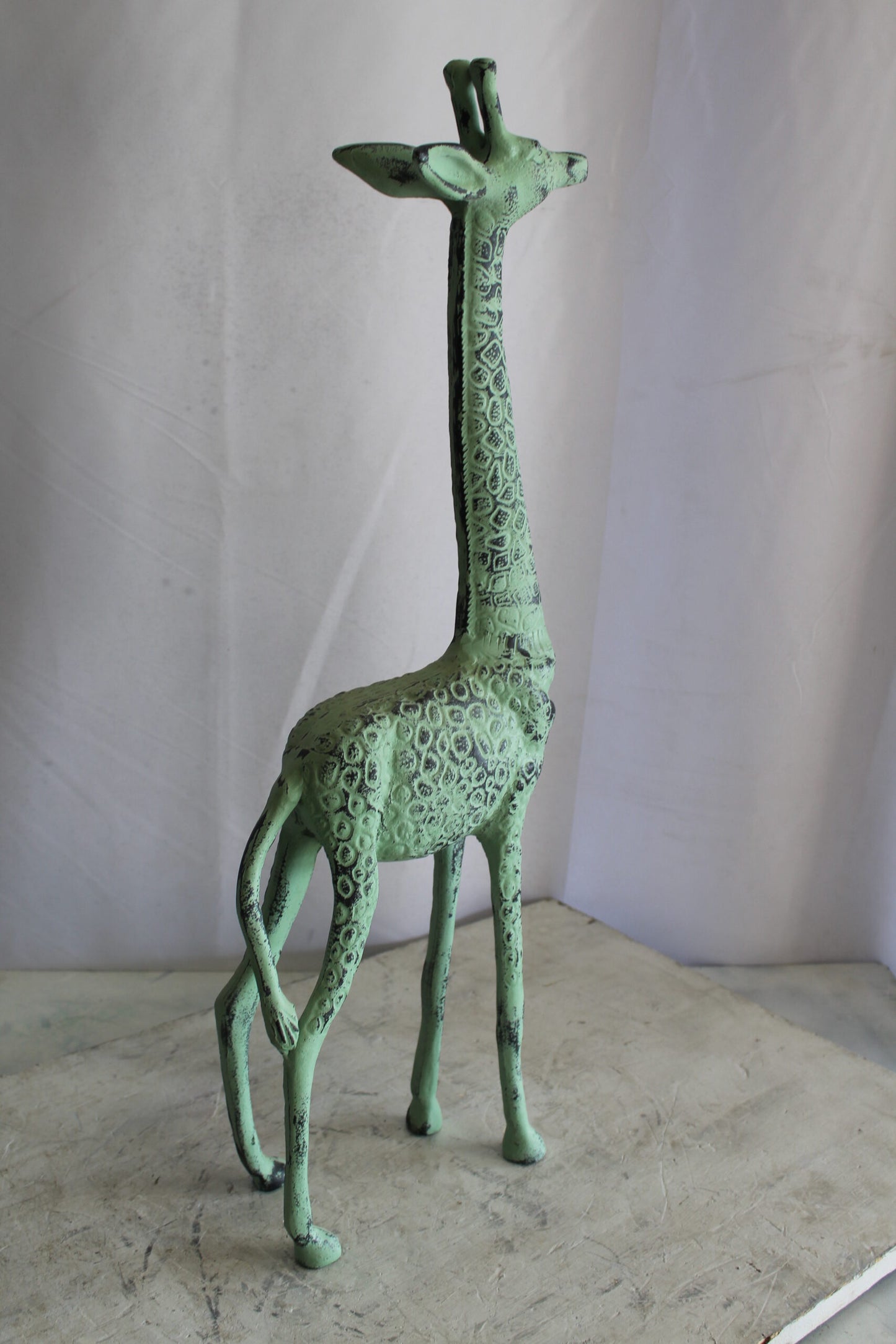 Aluminum Small Giraffe Statue with Green Patina Finish 10" x 4" x 27"H