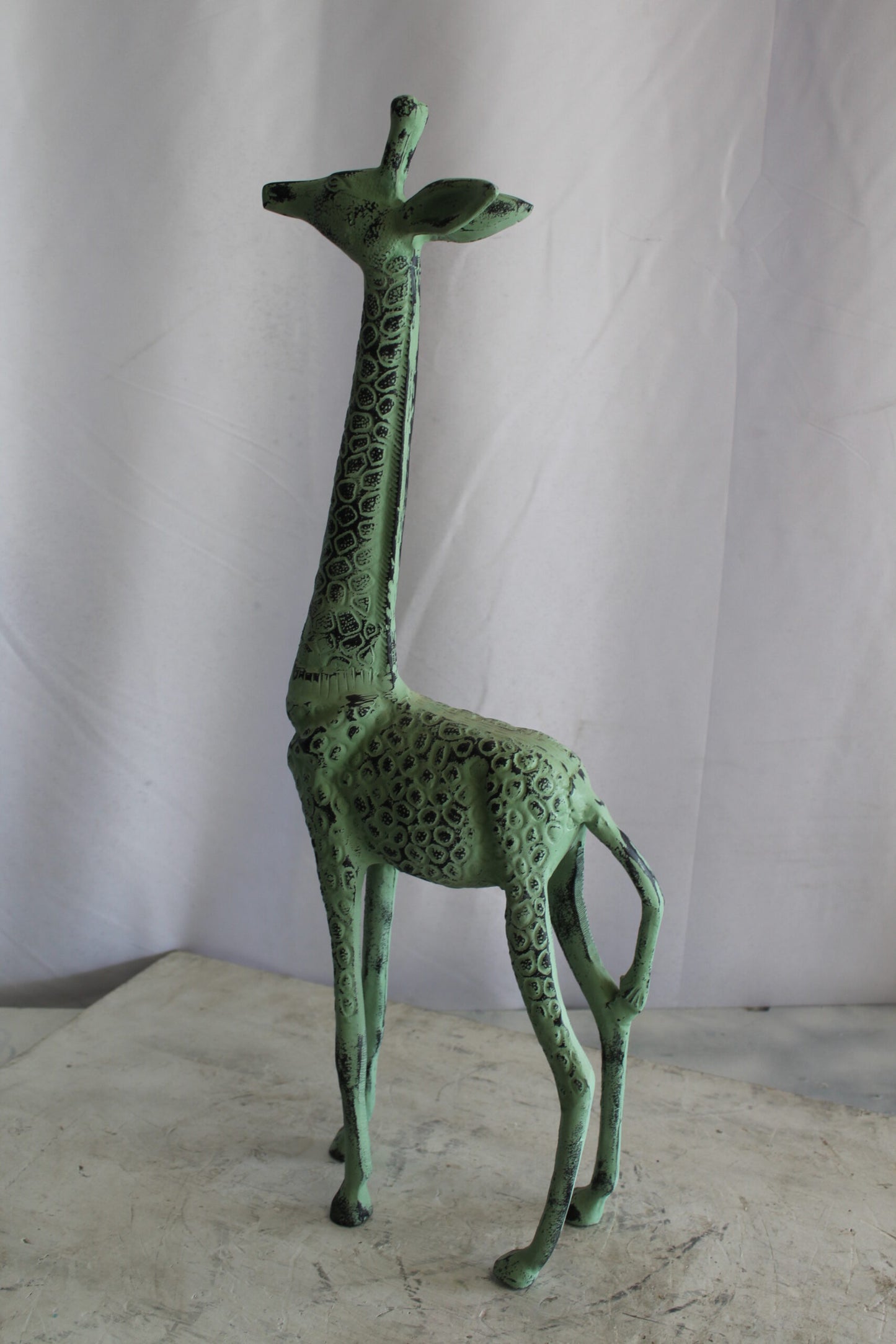 Aluminum Small Giraffe Statue with Green Patina Finish 10" x 4" x 27"H