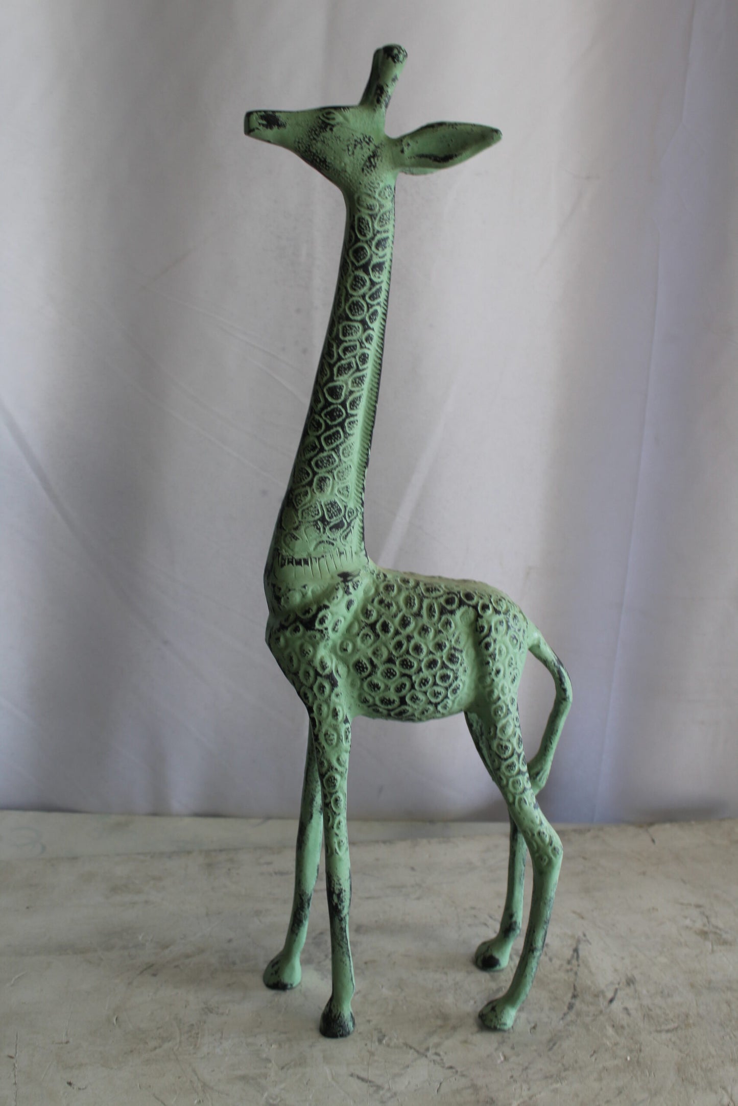 Aluminum Small Giraffe Statue with Green Patina Finish 10" x 4" x 27"H