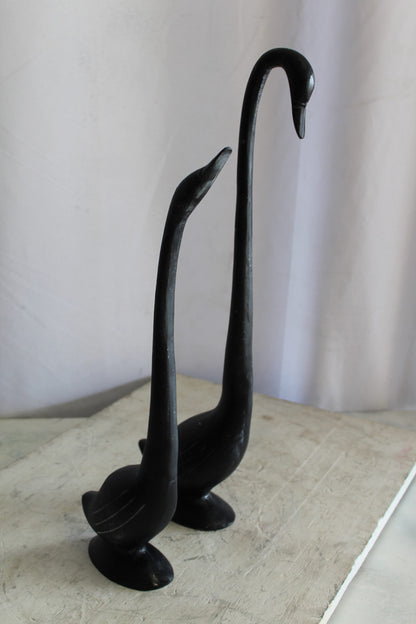 Aluminum Pair of Black Swans, Graceful Decor Accent 7" x 7" x 23"H
