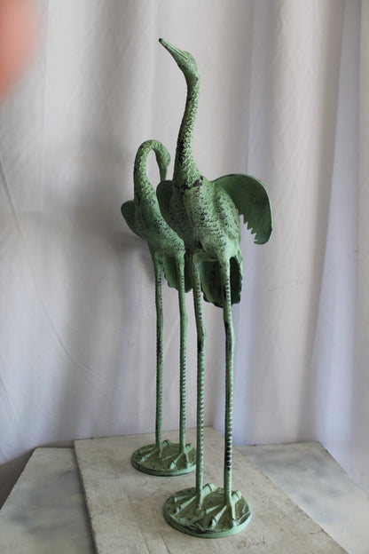 Pair of Aluminum Crane Wings Open with Green Patina Finish 10" x 8" x 22"H