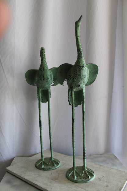 Pair of Aluminum Crane Wings Open with Green Patina Finish 10" x 8" x 22"H