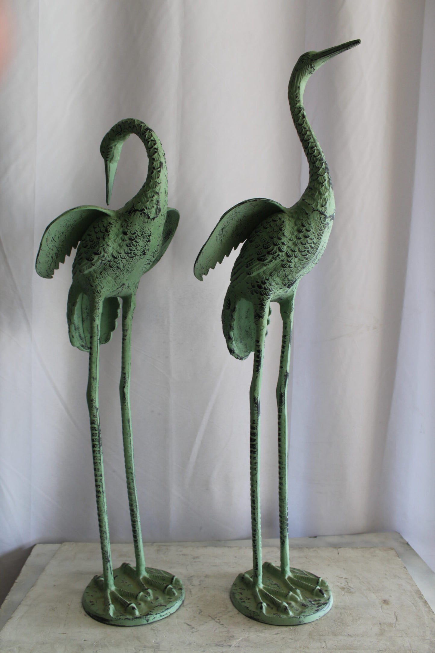 Pair of Aluminum Crane Wings Open with Green Patina Finish 10" x 8" x 22"H