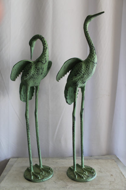 Pair of Aluminum Crane Wings Open with Green Patina Finish 10" x 8" x 22"H