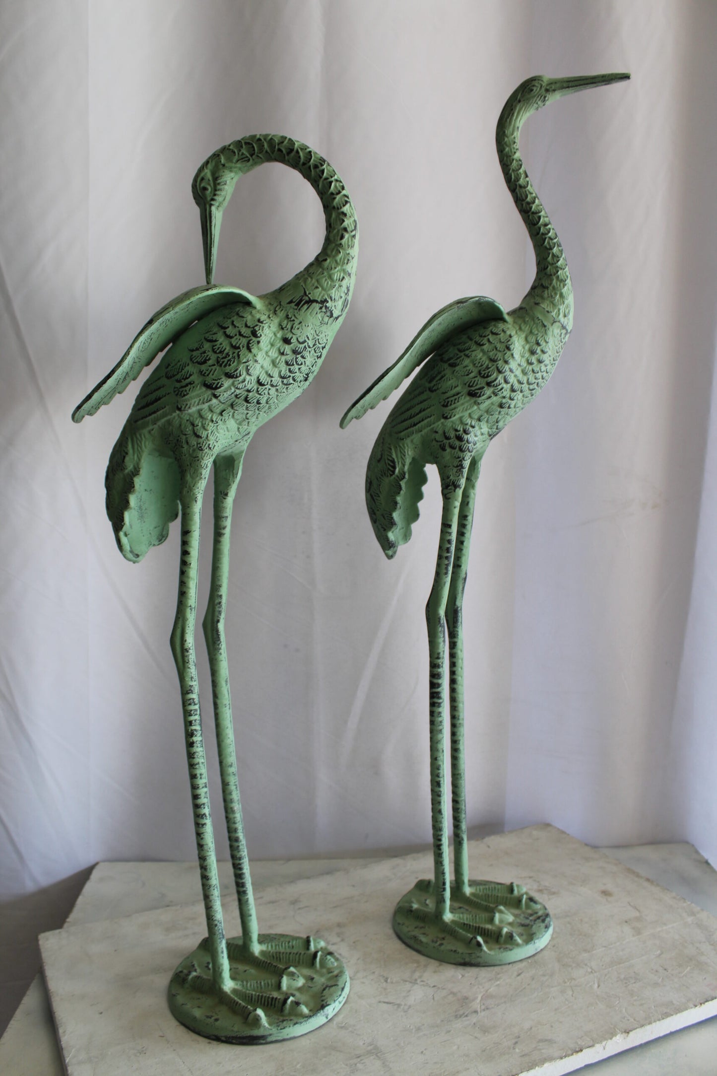 Pair of Aluminum Crane Wings Open with Green Patina Finish 10" x 8" x 22"H
