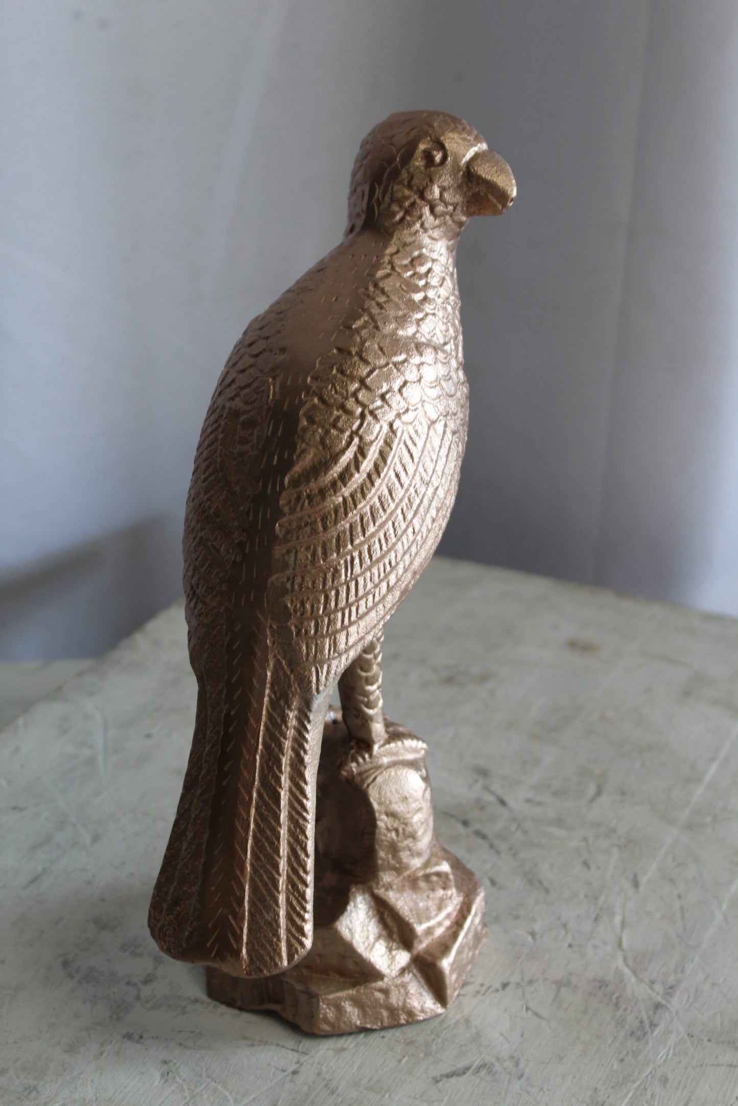 Aluminum Bird on Rock with Gold Finish, Elegant Decor 7" x 5" x 15"H