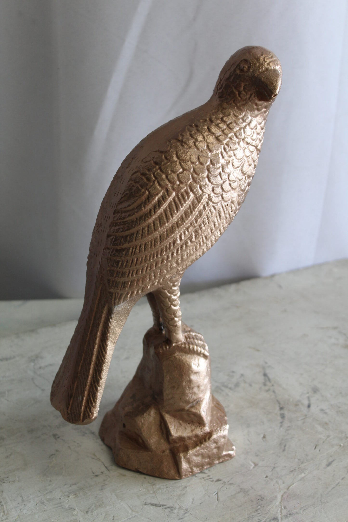 Aluminum Bird on Rock with Gold Finish, Elegant Decor 7" x 5" x 15"H