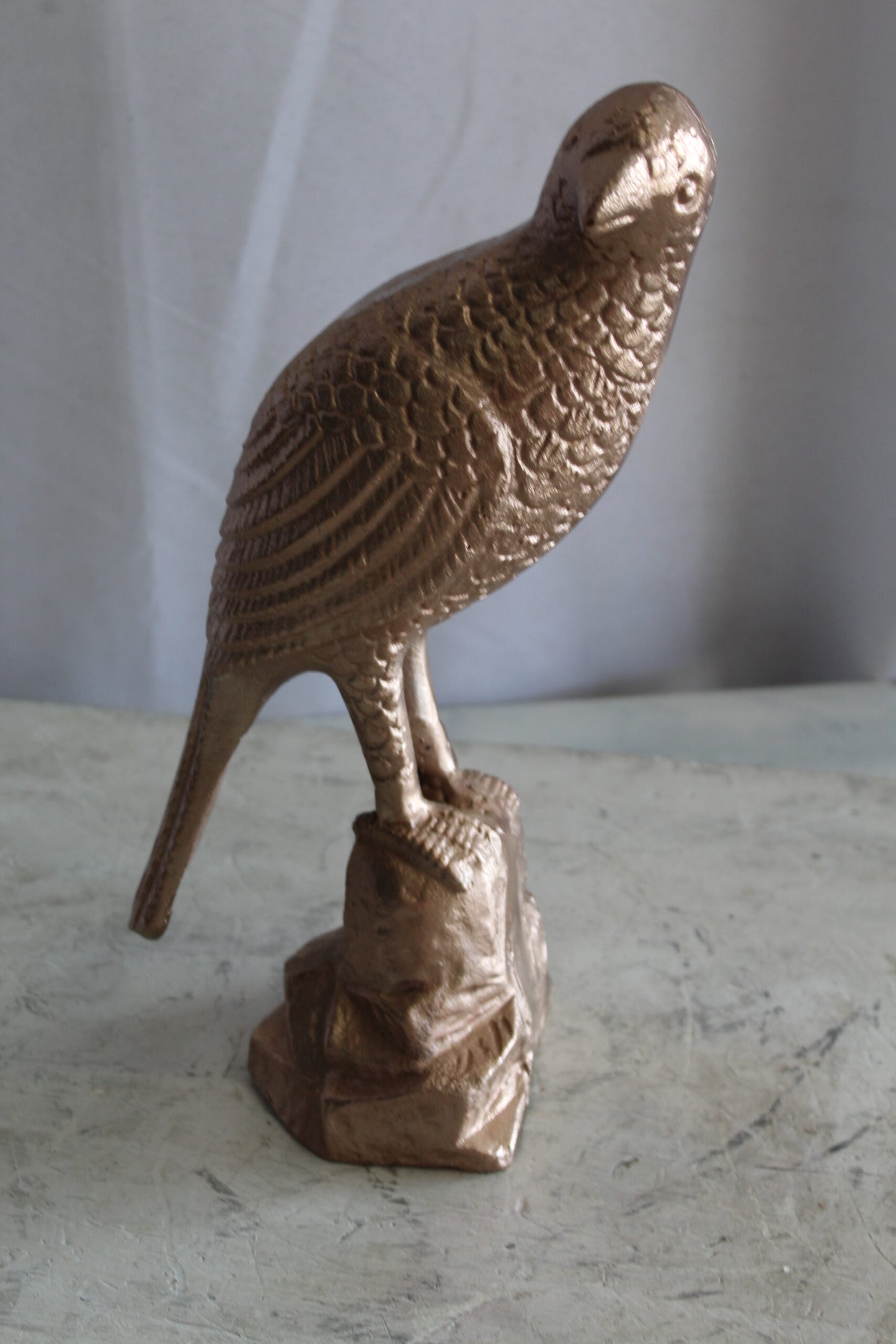 Aluminum Bird on Rock with Gold Finish, Elegant Decor 7" x 5" x 15"H