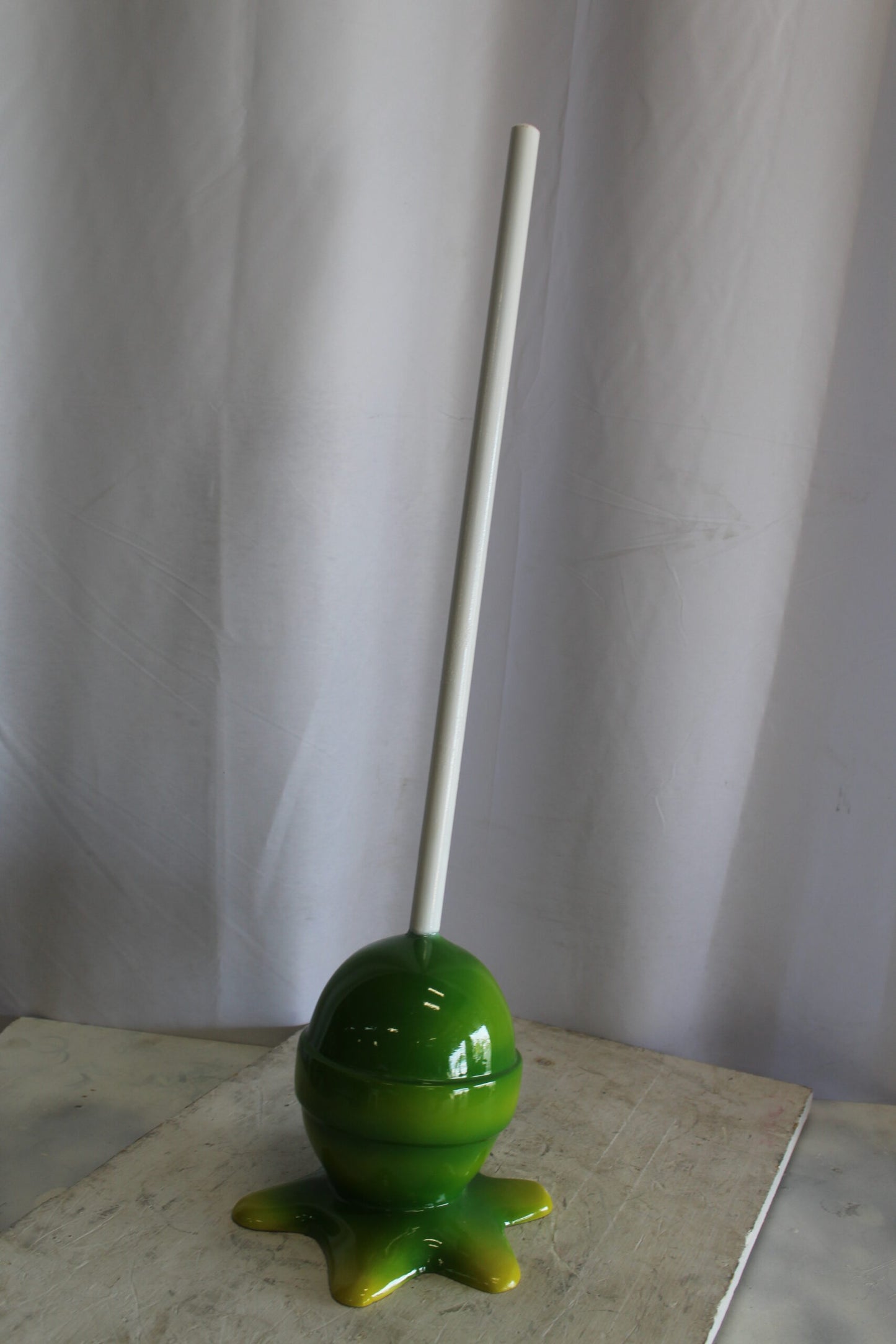 Green and Yellow Oversized Fiberglass Lollipop Statue 7" x 7" x 21"H