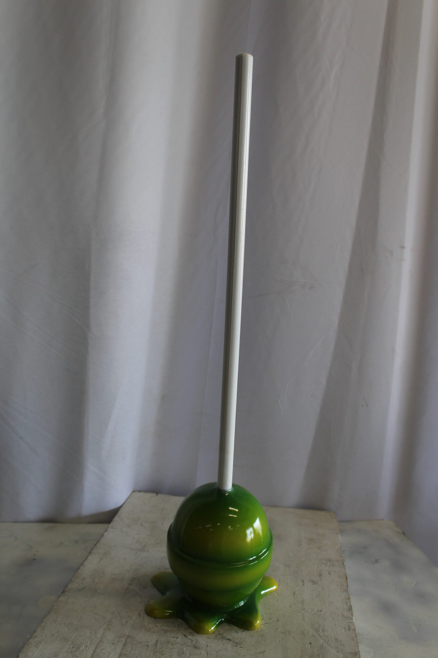 Green and Yellow Oversized Fiberglass Lollipop Statue 7" x 7" x 21"H