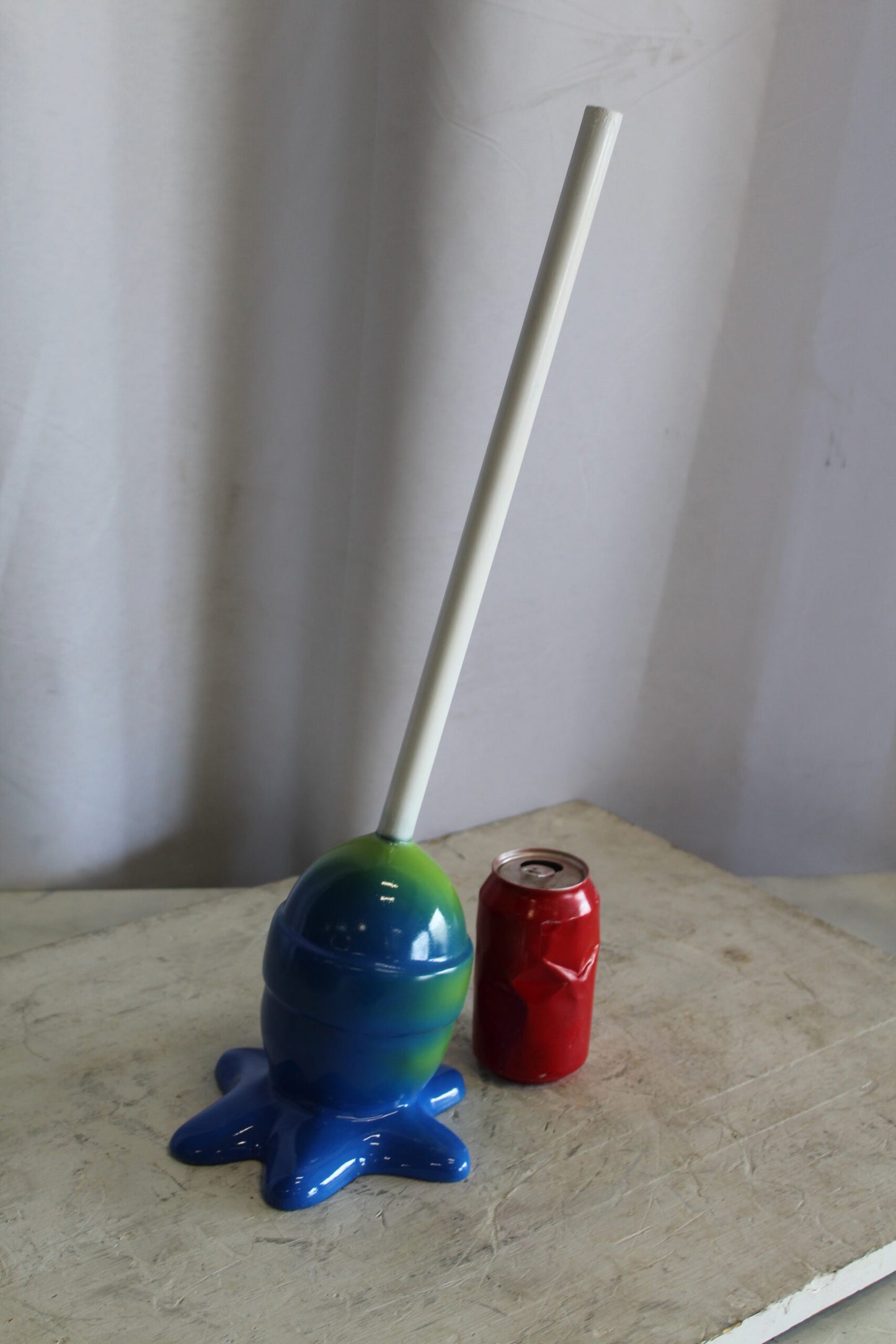 Blue and Green Oversized Fiberglass Lollipop Statue 10" x 10" x 34"H