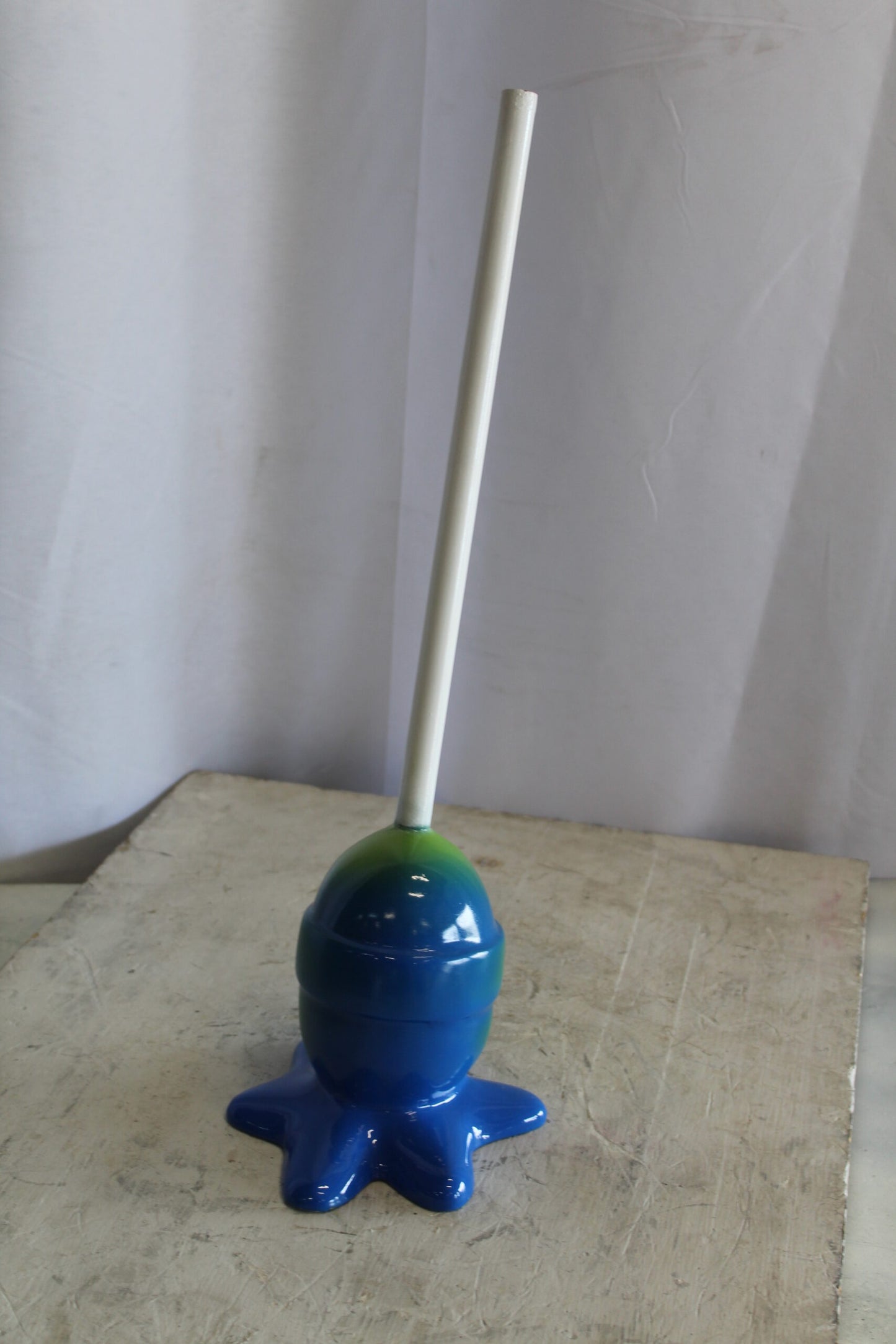 Blue and Green Oversized Fiberglass Lollipop Statue 10" x 10" x 34"H