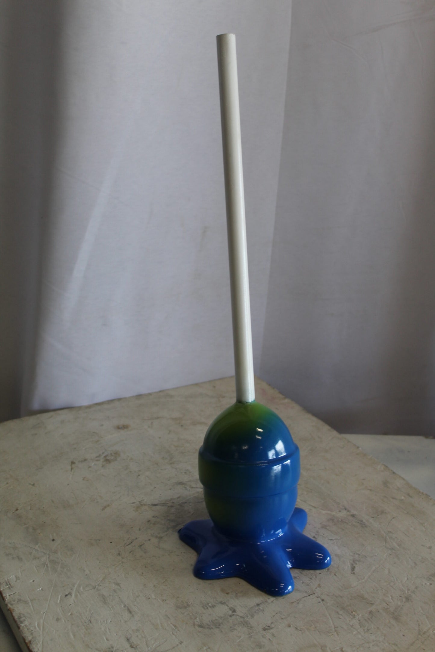 Blue and Green Oversized Fiberglass Lollipop Statue 10" x 10" x 34"H