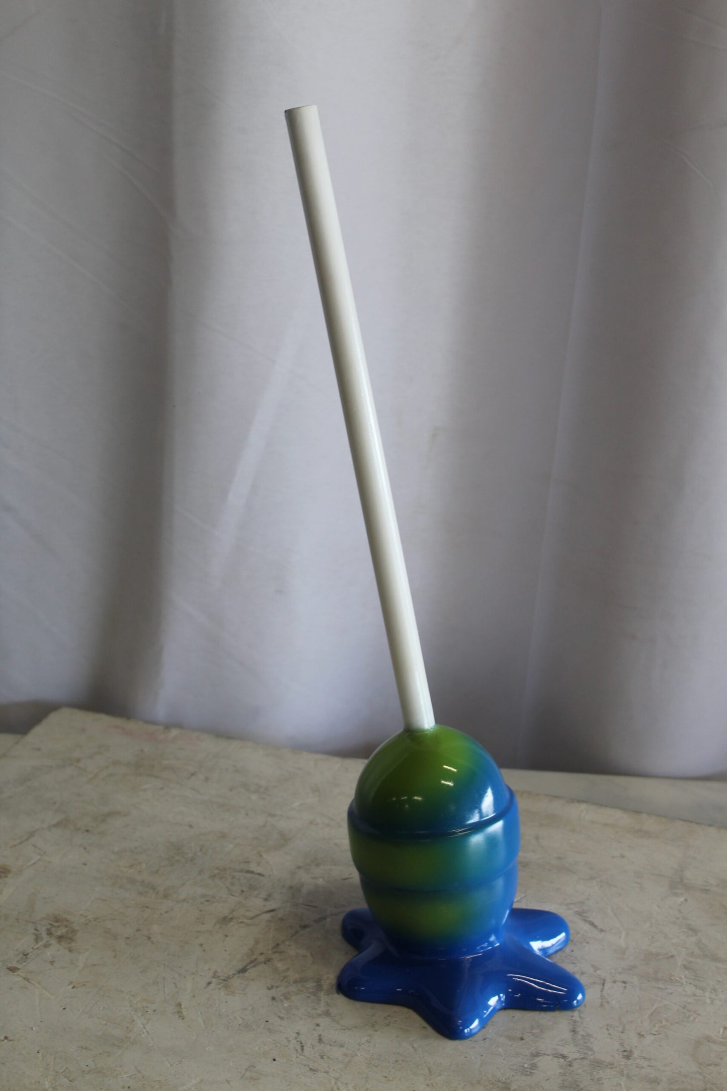 Blue and Green Oversized Fiberglass Lollipop Statue 10" x 10" x 34"H