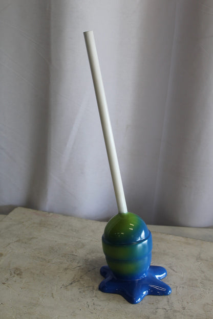 Blue and Green Oversized Fiberglass Lollipop Statue 10" x 10" x 34"H