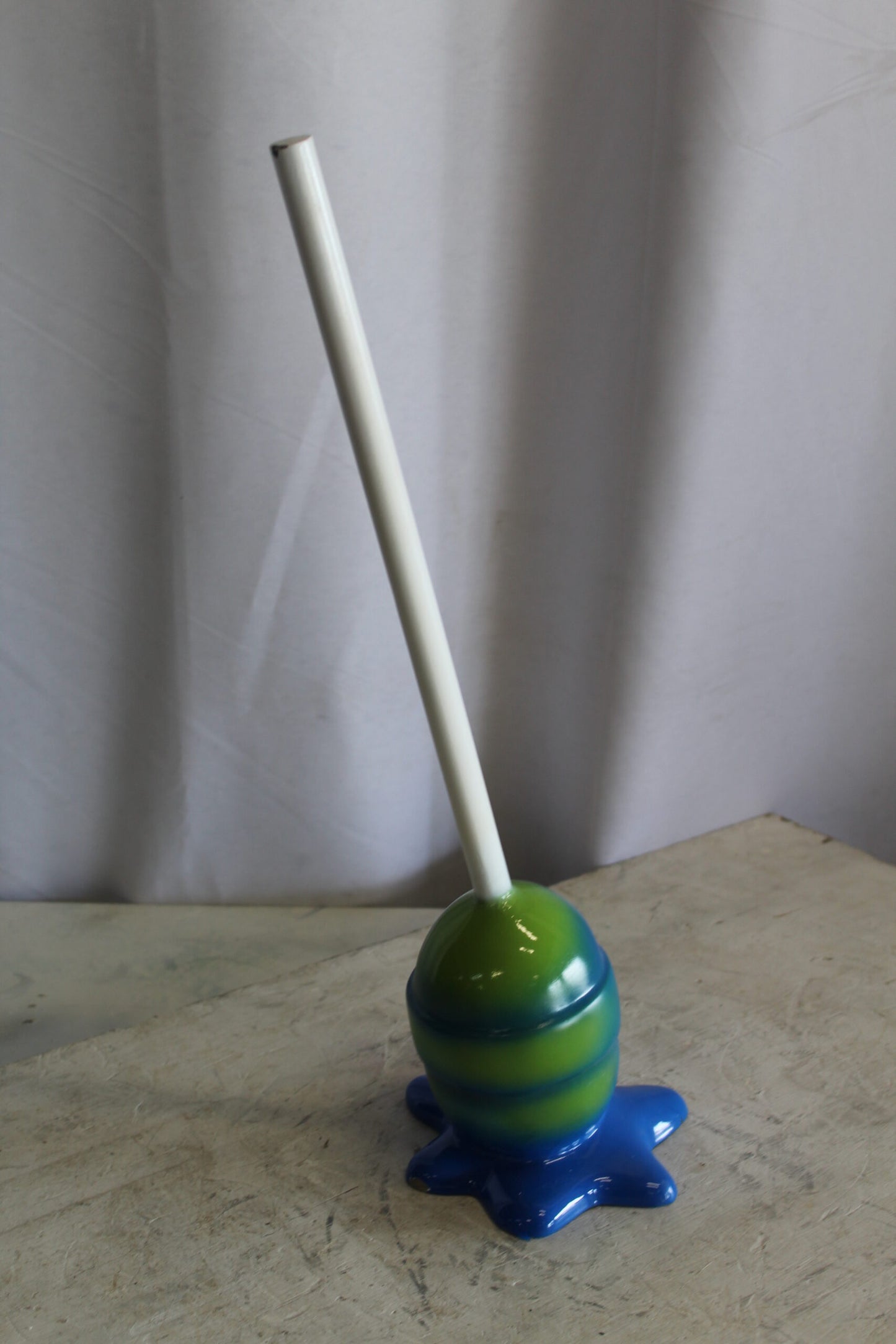 Blue and Green Oversized Fiberglass Lollipop Statue 10" x 10" x 34"H