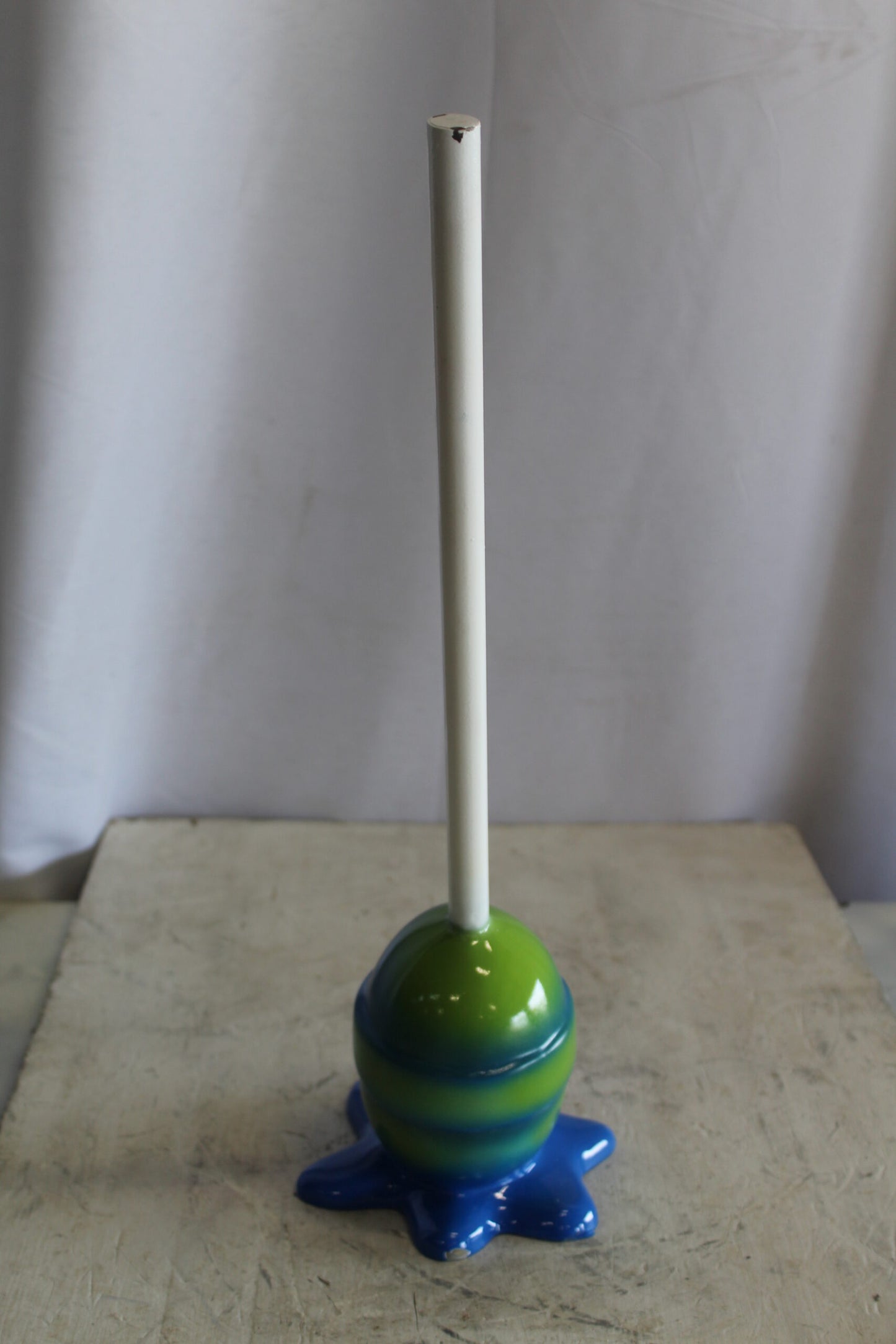 Blue and Green Oversized Fiberglass Lollipop Statue 10" x 10" x 34"H