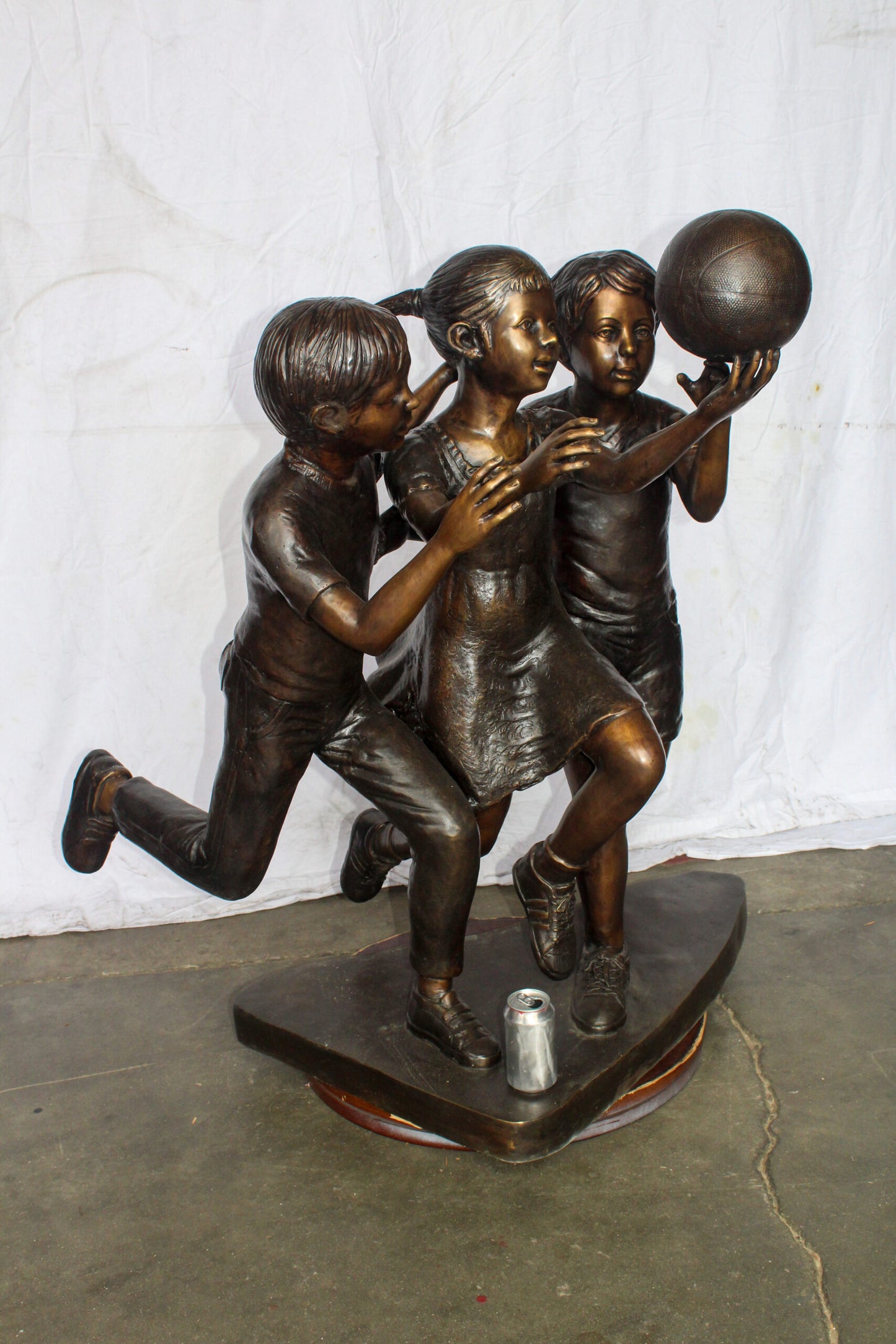 Life Size Kids Playing Basketball Bronze Statue, Sport Art 44" x 35" x 45"H