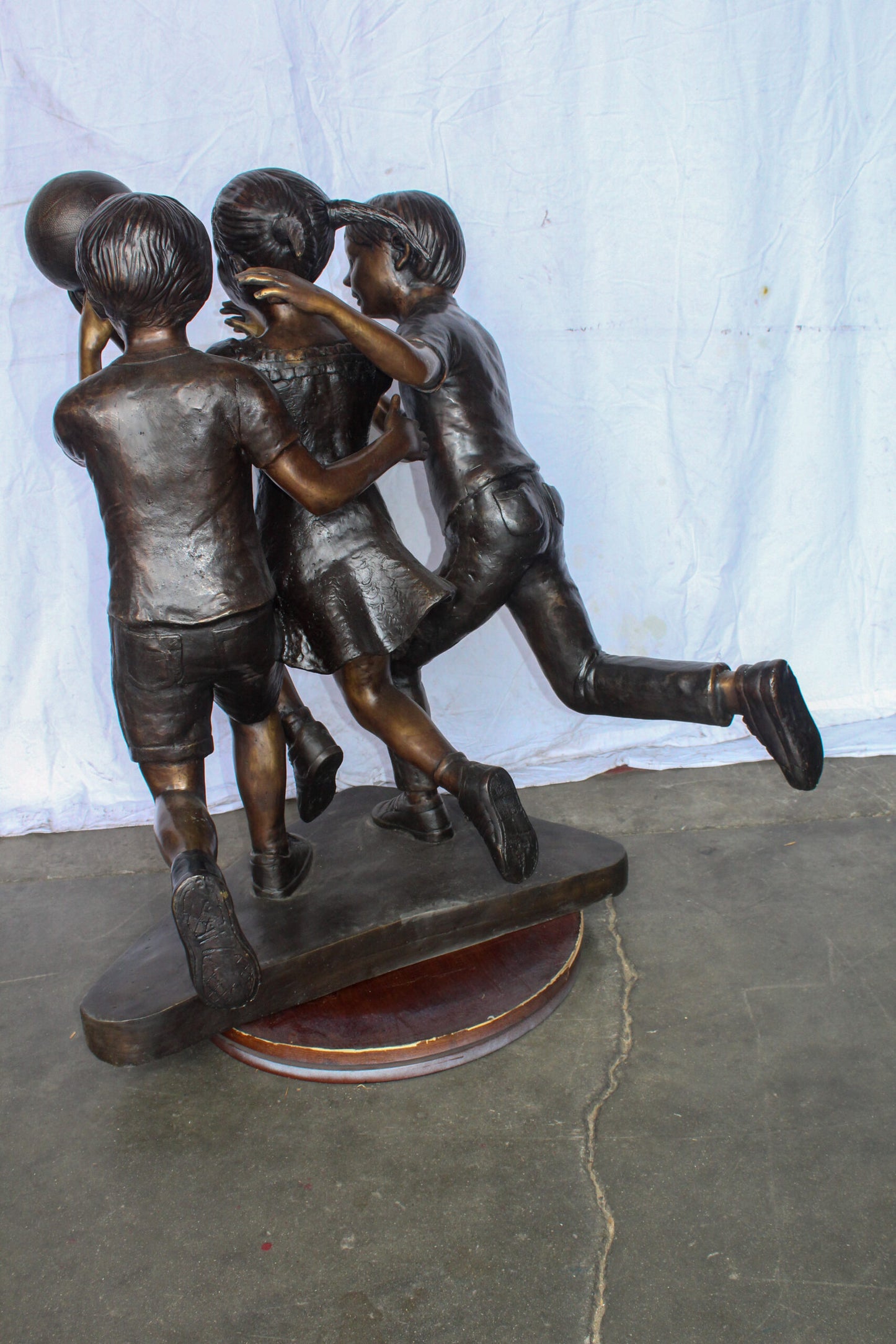 Life Size Kids Playing Basketball Bronze Statue, Sport Art 44" x 35" x 45"H