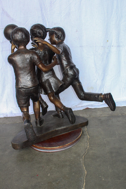 Life Size Kids Playing Basketball Bronze Statue, Sport Art 44" x 35" x 45"H