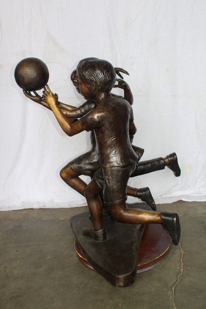 Life Size Kids Playing Basketball Bronze Statue, Sport Art 44" x 35" x 45"H