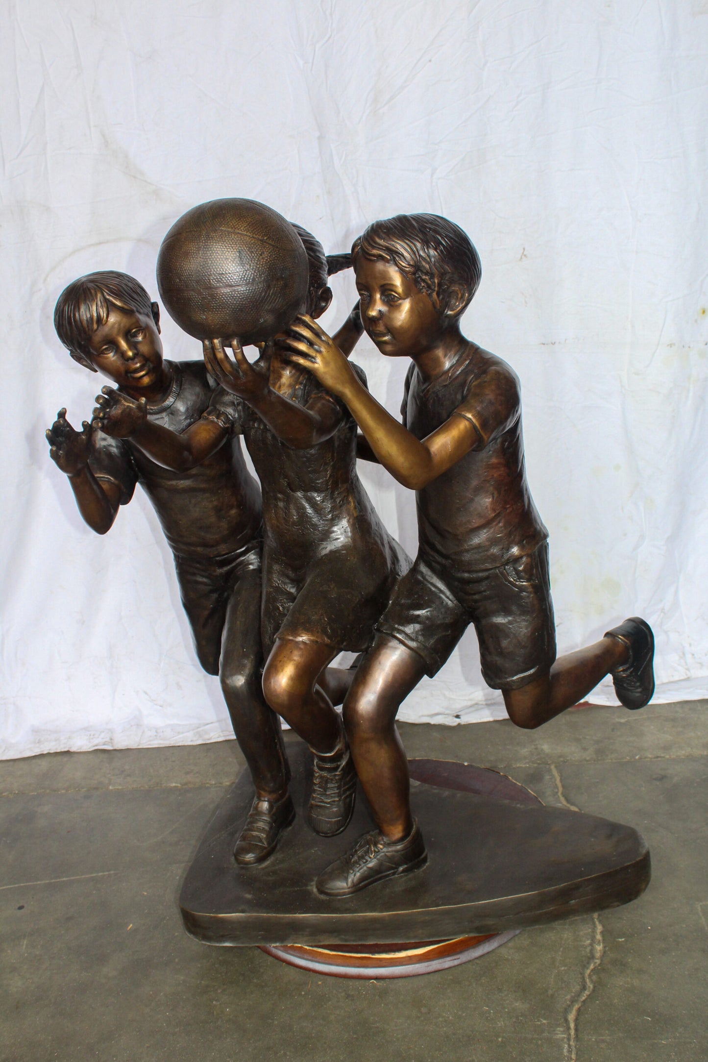 Life Size Kids Playing Basketball Bronze Statue, Sport Art 44" x 35" x 45"H