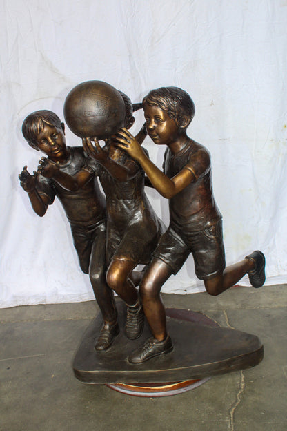 Life Size Kids Playing Basketball Bronze Statue, Sport Art 44" x 35" x 45"H
