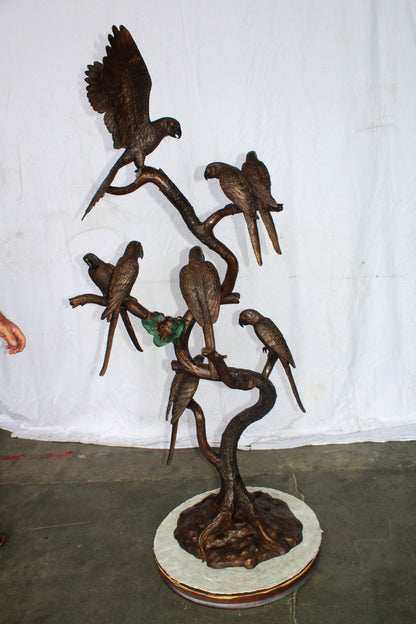 Eight Parrots Standing on a Tree Bronze Statue 33" x 24" x 66"H