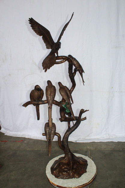 Eight Parrots Standing on a Tree Bronze Statue 33" x 24" x 66"H
