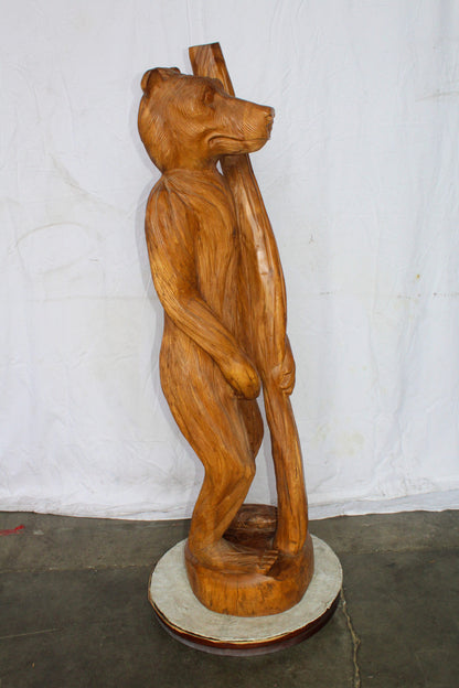 Life Size Wood Standing Bear Statue, Impressive Decor Piece 19" x 16" x 62"H