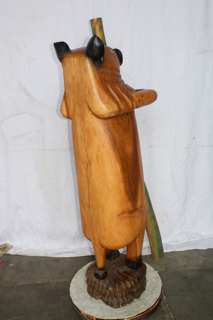 Wooden Giant Standing Pig Statue 25" x 16" x 65"H