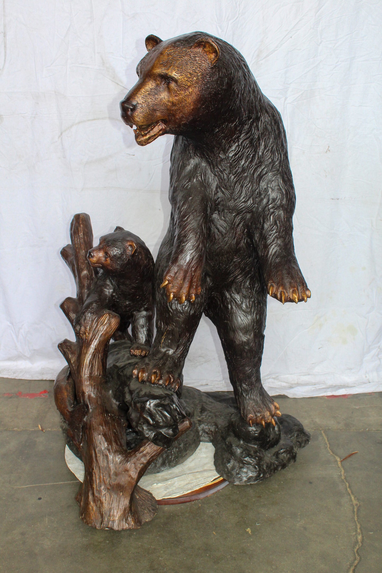 Giant Bronze Statue of a Standing Bear and Cub by the River 40" x 38" x 55"H
