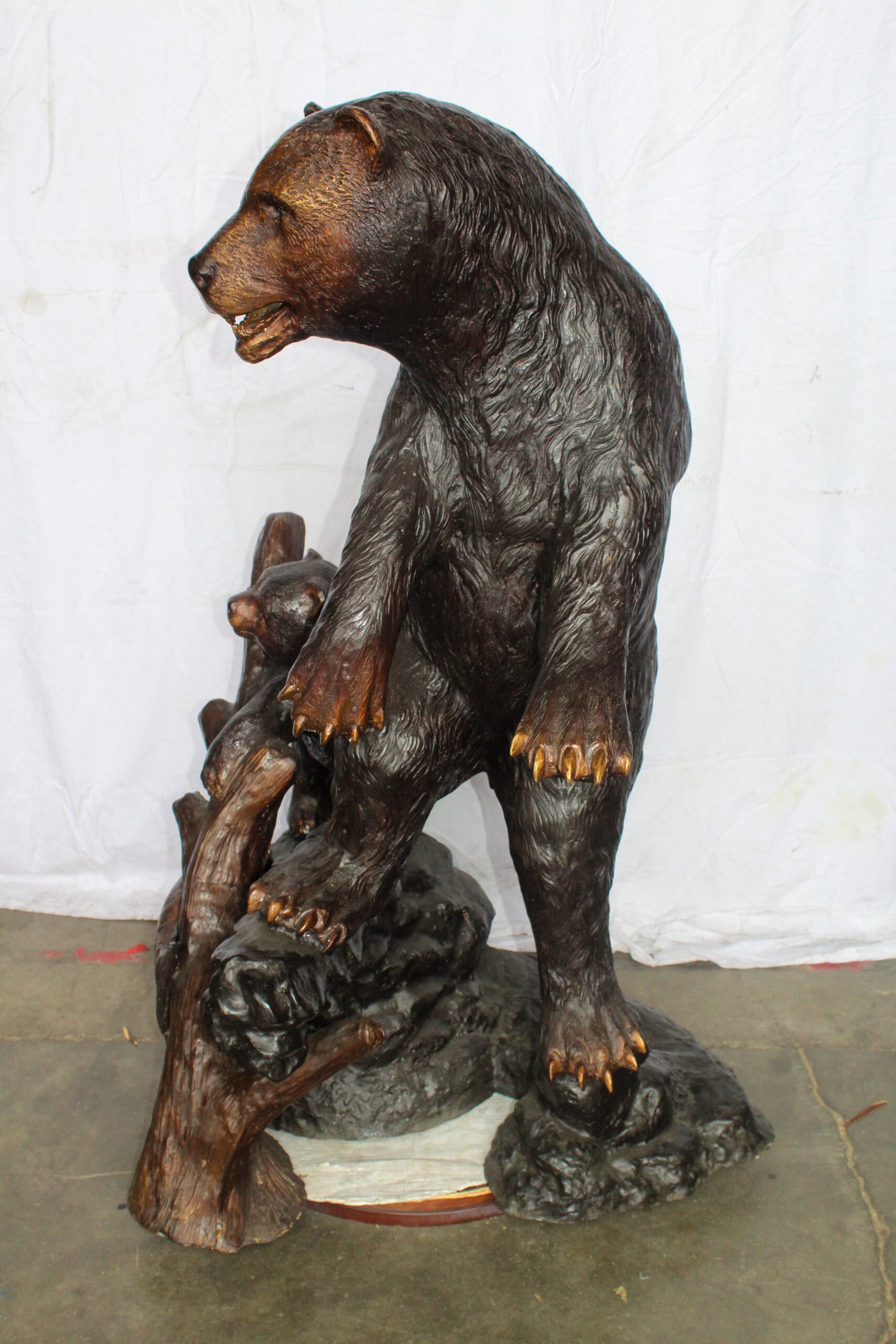 Giant Bronze Statue of a Standing Bear and Cub by the River 40" x 38" x 55"H