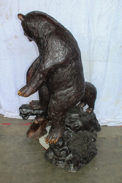 Giant Bronze Statue of a Standing Bear and Cub by the River 40" x 38" x 55"H