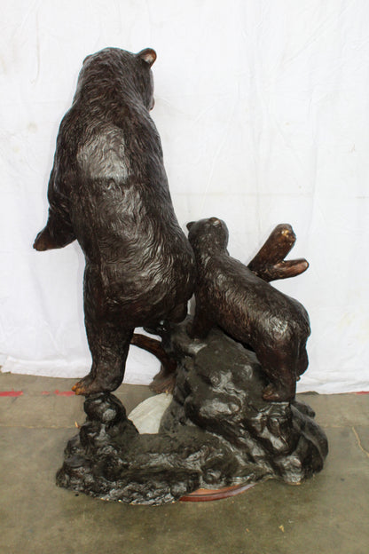 Giant Bronze Statue of a Standing Bear and Cub by the River 40" x 38" x 55"H