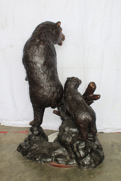 Giant Bronze Statue of a Standing Bear and Cub by the River 40" x 38" x 55"H
