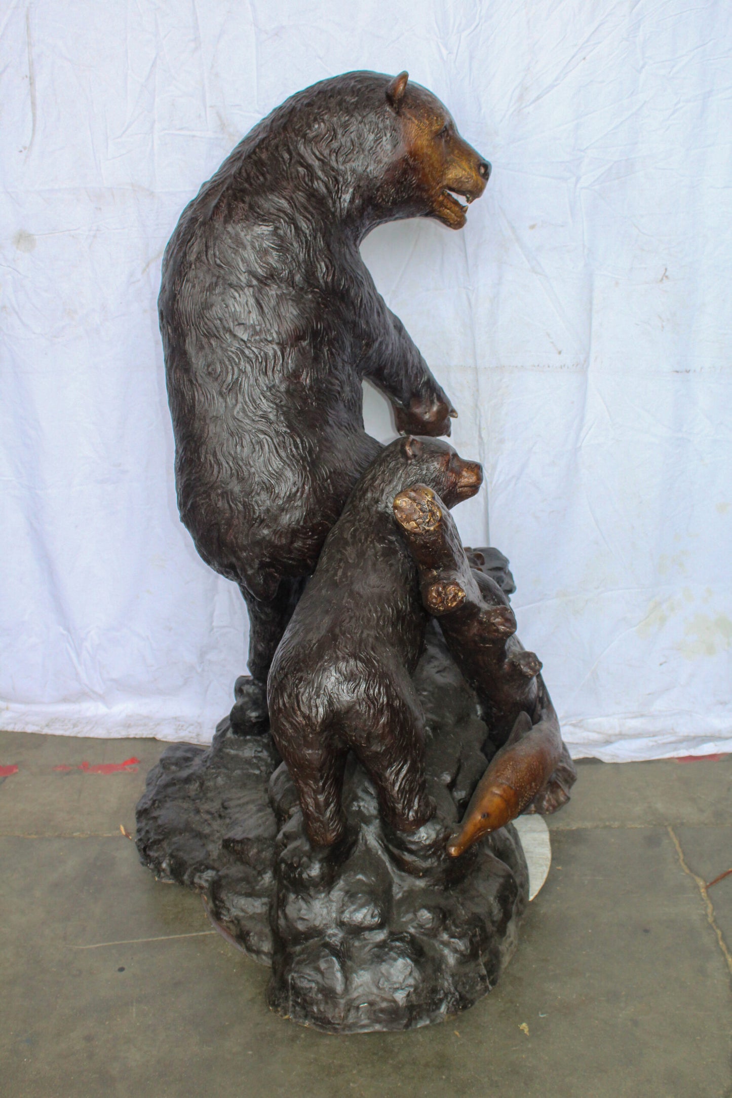 Giant Bronze Statue of a Standing Bear and Cub by the River 40" x 38" x 55"H