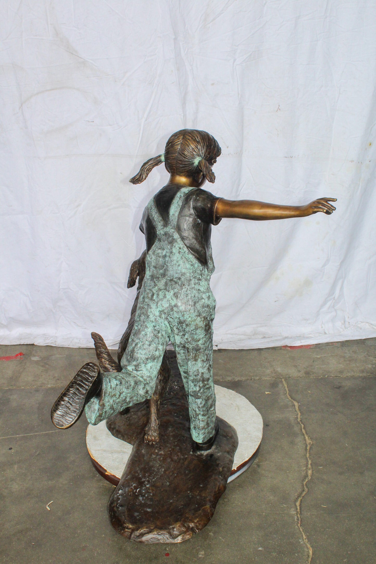 Young Girl and Her Dog Playing Bronze Statue 53" x 21" x 40"H