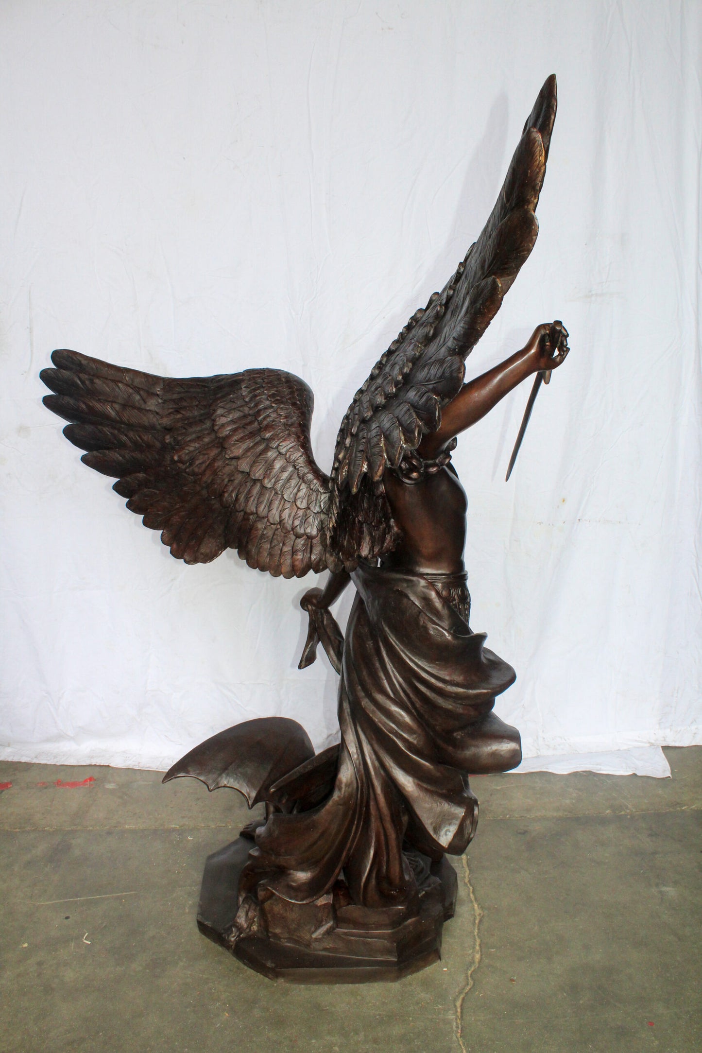 Giant Bronze Statue of Archangel Michael Slaying the Devil 54" x 32" x 68"H