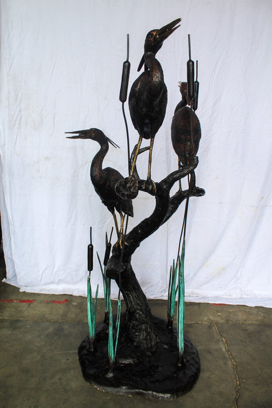 Three Life Sized Pelicans Standing, A Giant Bronze Fountain  38" x 32" x 71"H
