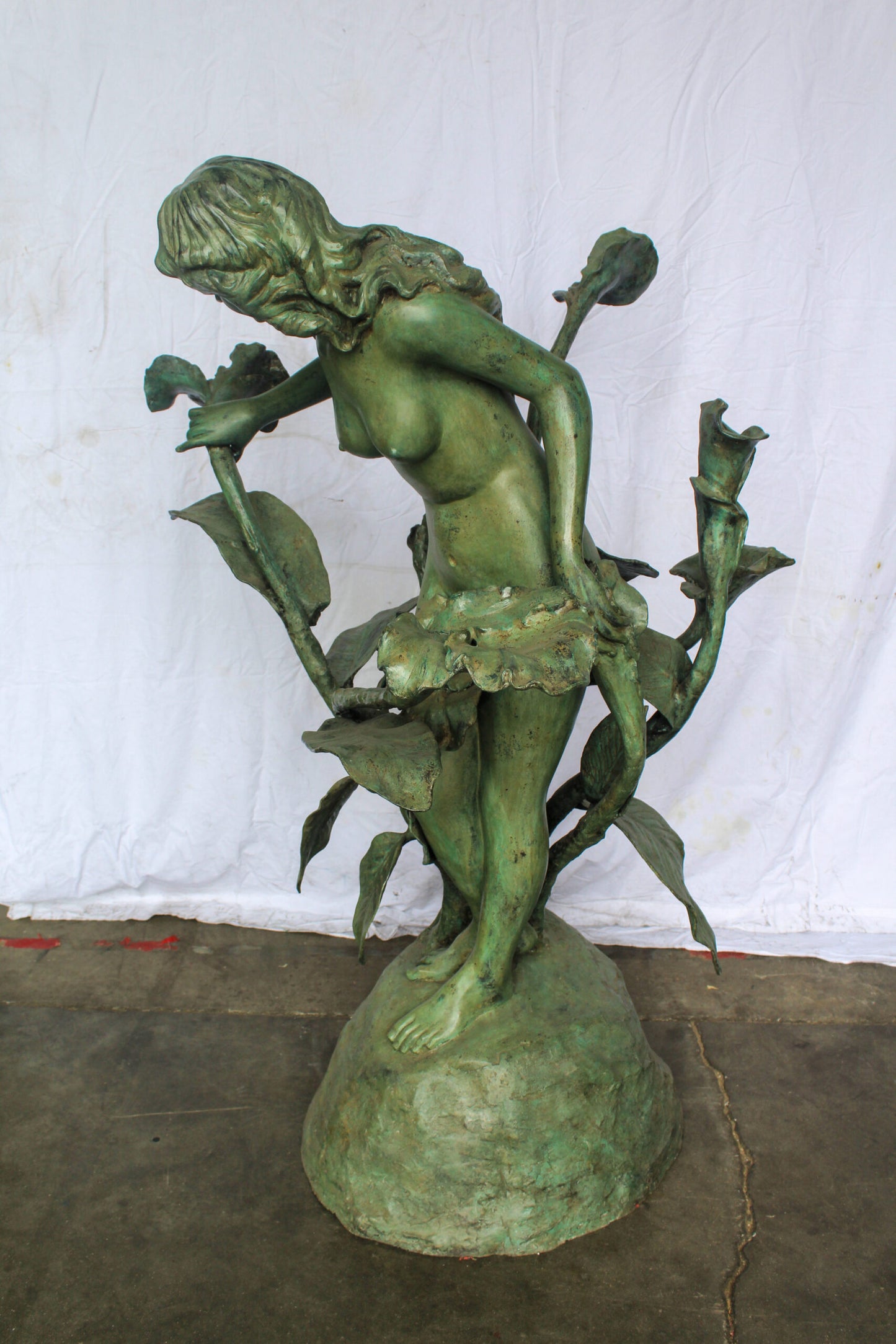 Nude Art Girl Standing by the Garden Life Size Bronze Fountain 44" x 44" x 64"H