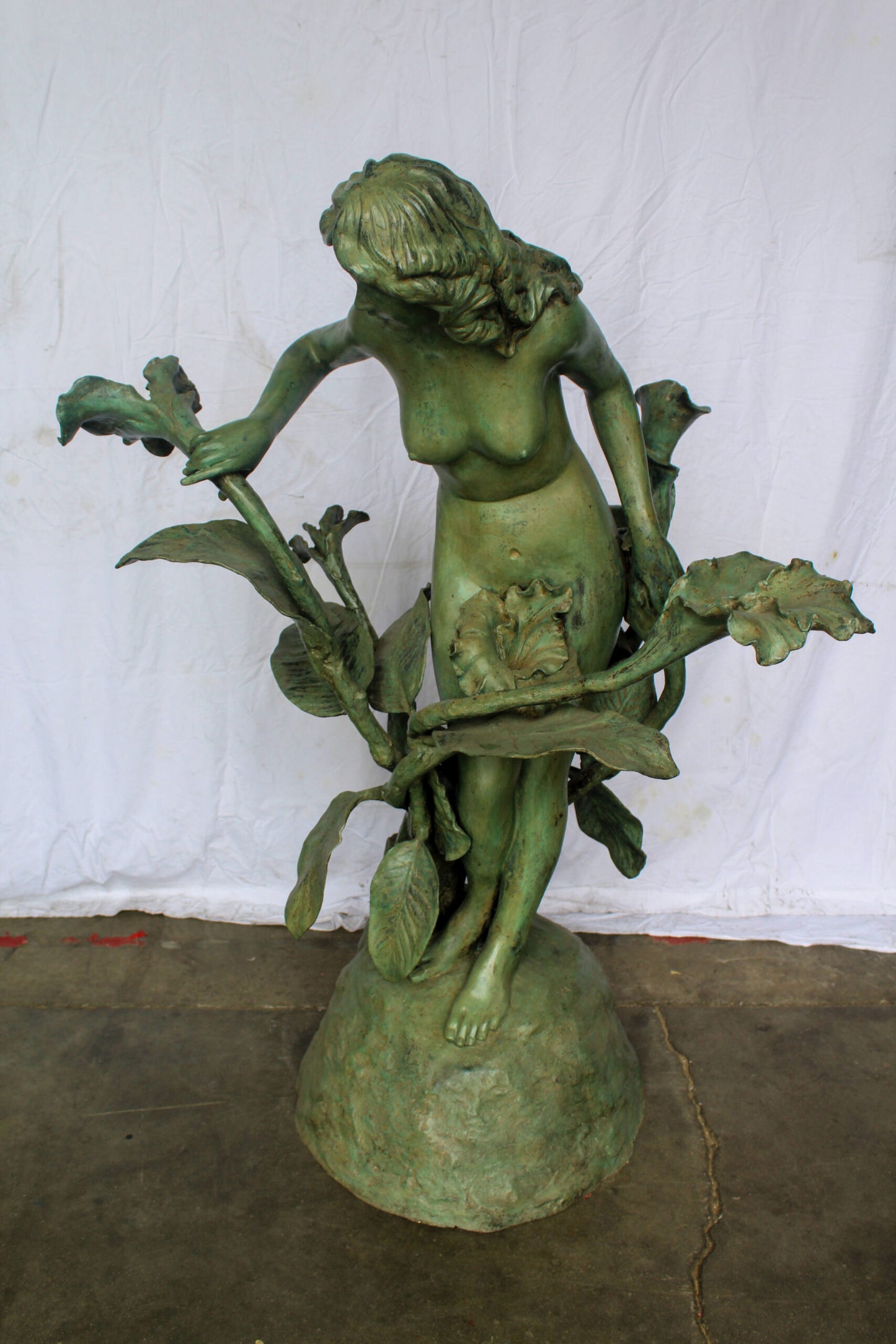 Nude Art Girl Standing by the Garden Life Size Bronze Fountain 44" x 44" x 64"H
