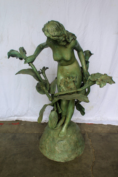 Nude Art Girl Standing by the Garden Life Size Bronze Fountain 44" x 44" x 64"H