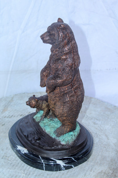 Bronze Cub And Mama Bear Statue, Perfect Wildlife Decor for Home 10" x 8" x 13"H