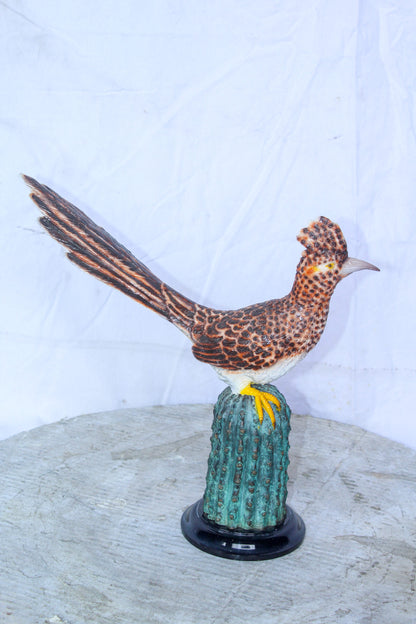 Vibrant Colored Roadrunner Bird Bronze Statue, Wildlife Decor 15" x 5" x 13"H